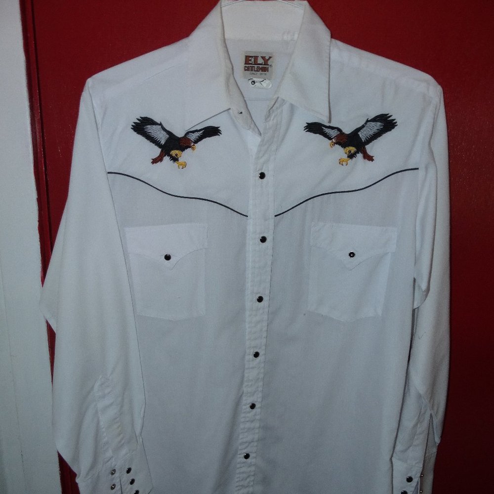 Vintage Western Shirt, Eagles, Bronco Rider Shirt, ELY Cattleman 1878, Size Med.